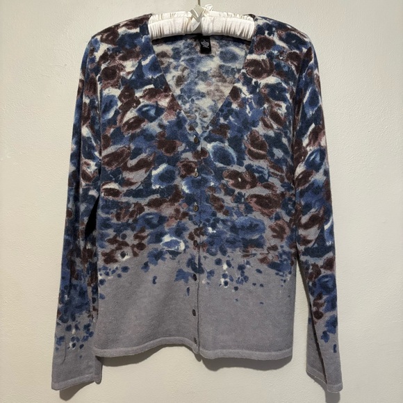 Carole Little Wool Rabbit Hair Cardigan Button Up Sweater Abstract Size Large - Picture 9 of 11